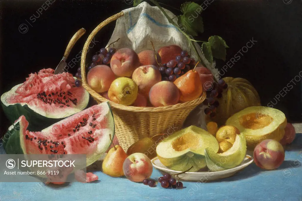 Melons, Peaches and Grapes. John F. Francis (1808-1886). Oil on canvas. 51 x 76cm