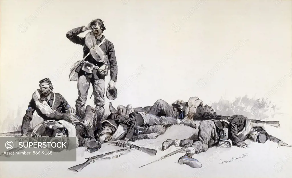 After the Battle. Frederic Remington (1861-1909). Ink and wash on paper laid on board. 44.5 x 69.7cm