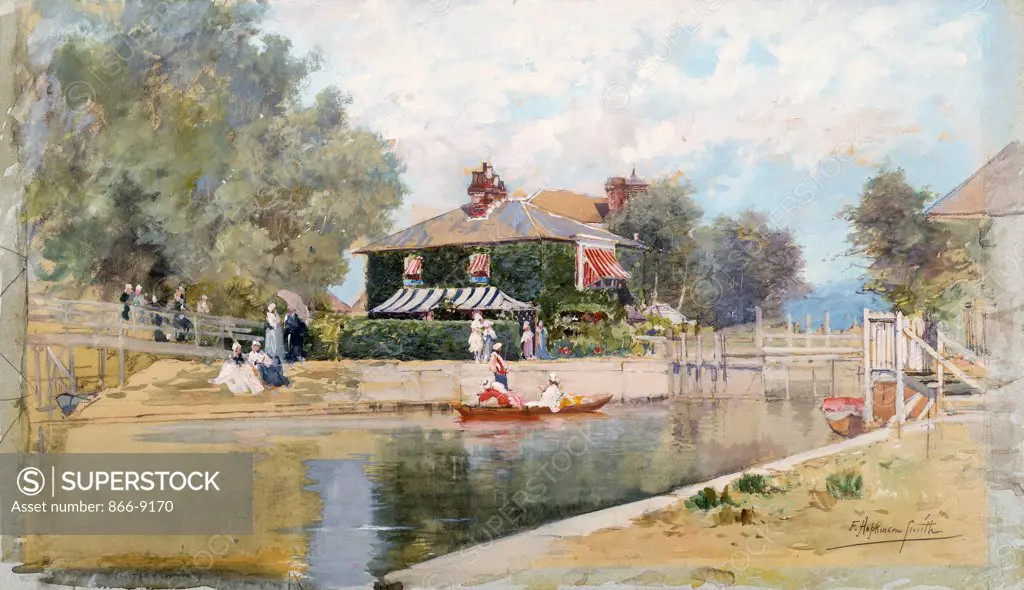 A Summer Day on the Canal. Francis Hopkinson Smith (1838-1915). Watercolour and pencil on paper laid on board. 37.5 x 60.5cm