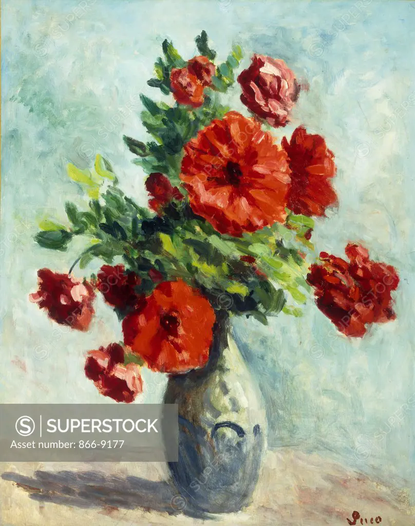 Vase of Flowers; Vase de Fleurs. Maximilien Luce (1858-1941). Oil on paper laid down on canvas. Painted in 1925-30. 52.8 x 42cm