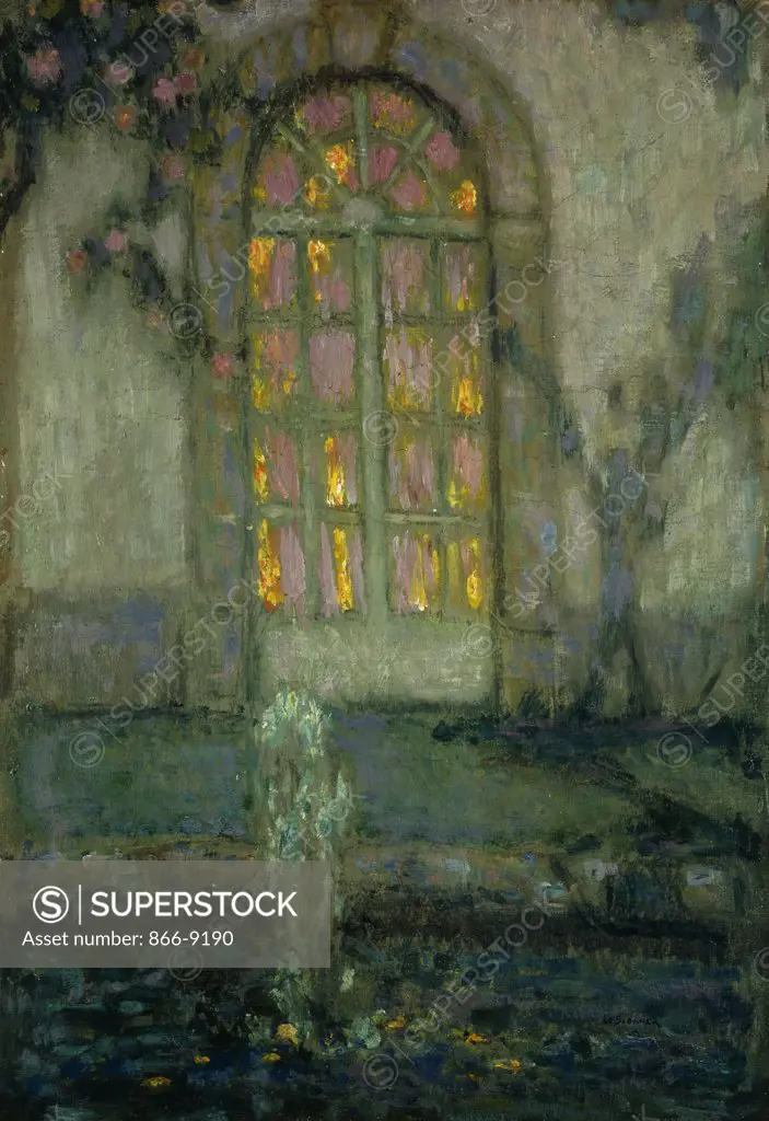 Glass Door onto the Garden. Porte Vitree sur le Jardin. Henri le Sidaner (1862-1939). Oil on canvas. 55.8 x 38.4cm.