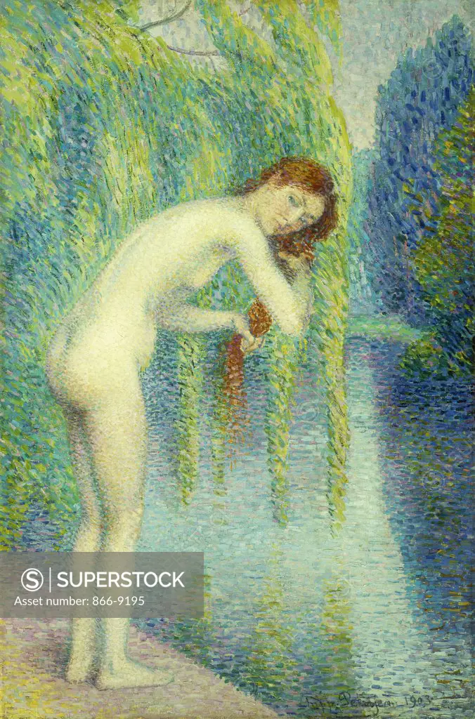 Bather Washing her Hair; Baigneuse Se Lave les Cheveux. Hippolyte Petitjean (1854-1929). Oil on canvas. Painted in 1903. 81.6 x 54.3cm