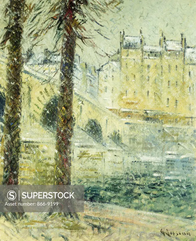The Pont Marie in the Snow; Le Pont Marie, Effet de Neige. Gustave Loiseau (1865-1935). Oil on canvas. Painted circa 1926. 74 x 61cm