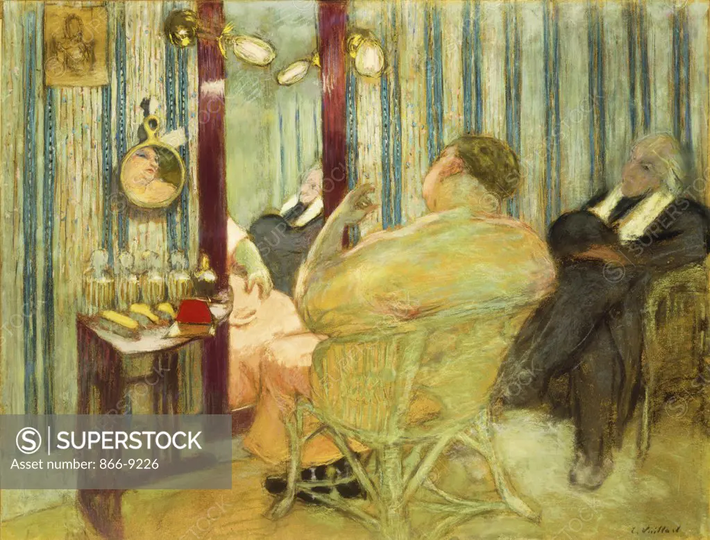 Sacha Guitry (1885-1957) in His Dressing Room; Sacha Guitry dans sa Loge. Edouard Vuillard (1868-1940). Pastel on tan paper. Drawn 1911-1912. 74.9 x 97.5cm