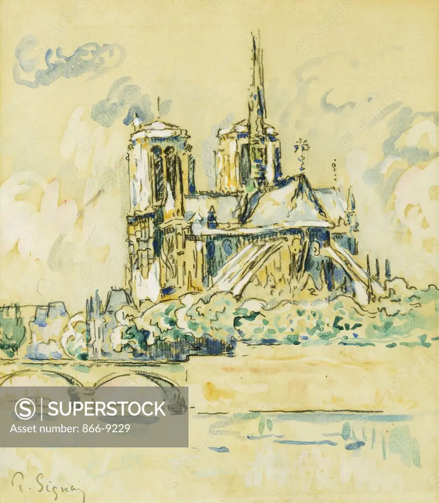 Notre Dame. Paul Signac (1863-1935). Watercolour and gouache over black chalk on paper. 31.1 x 26.7cm