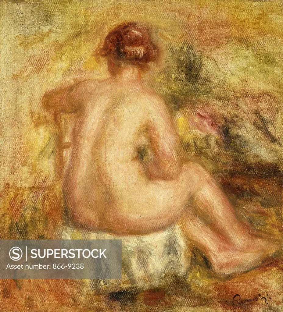 Seated Female Nude, View from behind;  Femme nue assise, vue de dos. Pierre-Auguste Renoir (1841-1919). Oil on canvas. 1917. 30.3 x 27.8cm