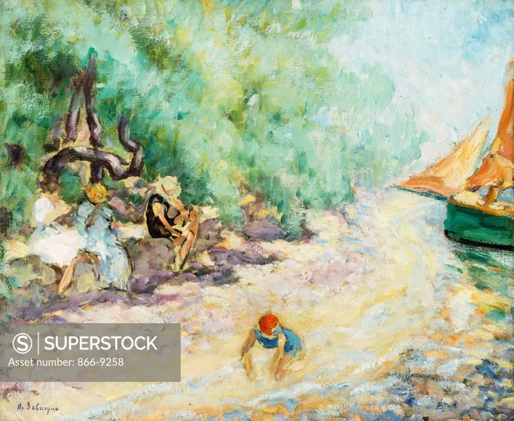 Bathers by the Side of a River. Les Baigneuses au Bord de la Riviere. Henri Lebasque (1865-1937). Oil on canvas. 38 x 45cm