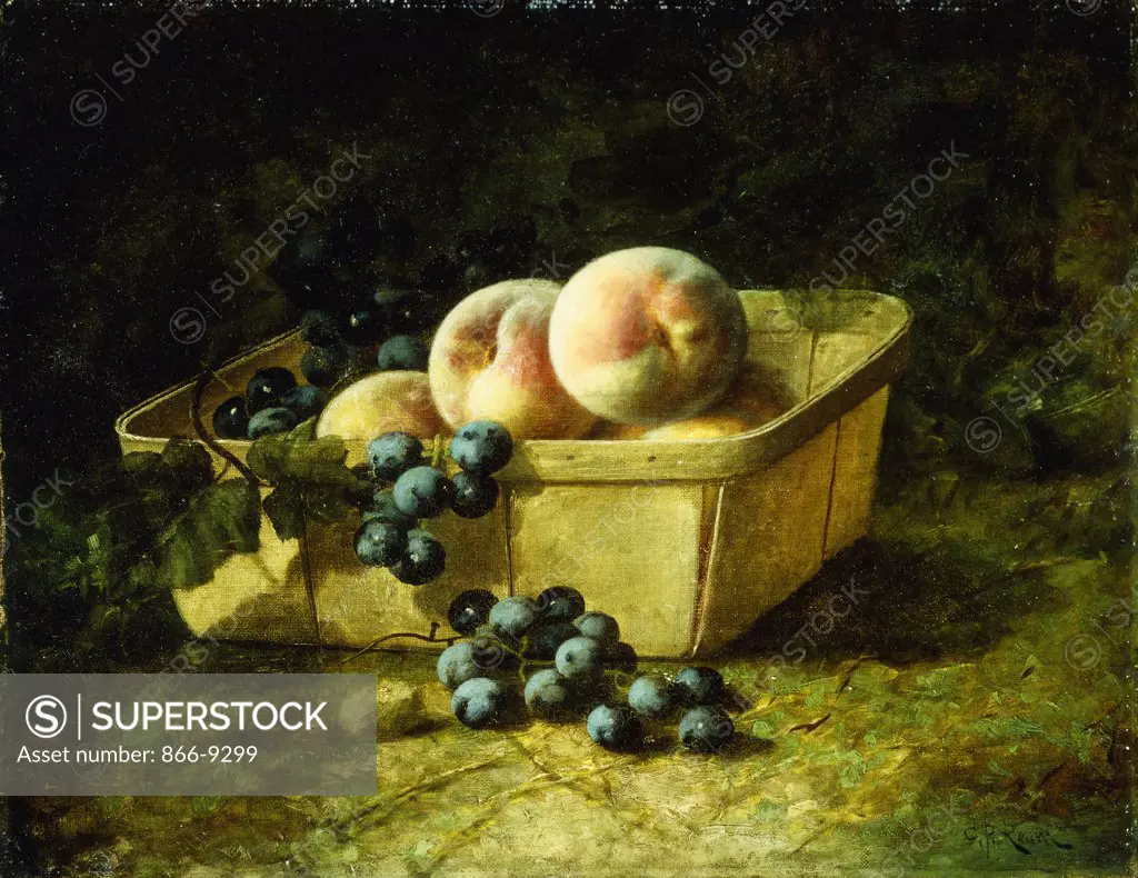 Peaches and Grapes. Carducius Plantagenet Ream (1837-1917). Oil on canvas. 35.5 x 45.7cm