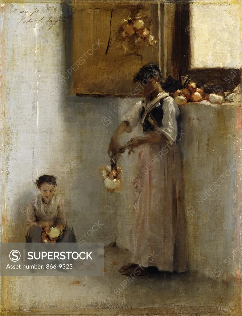 Stringing Onions. John Singer Sargent (1856-1925).  Oil on canvas. Painted circa 1882. 43.2 x 33.2cm