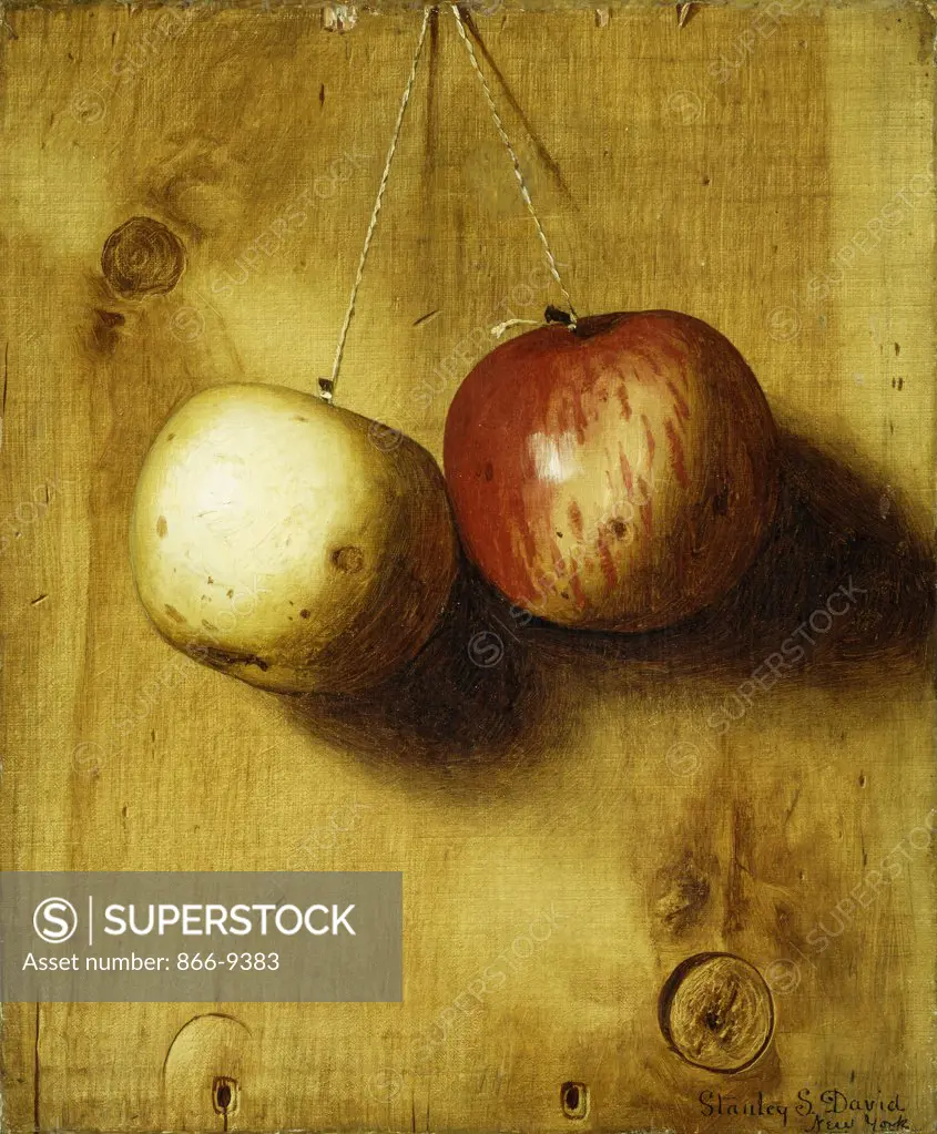 Two Apples. Stanley S. David. Oil on canvas 30.7 x 25.7cm