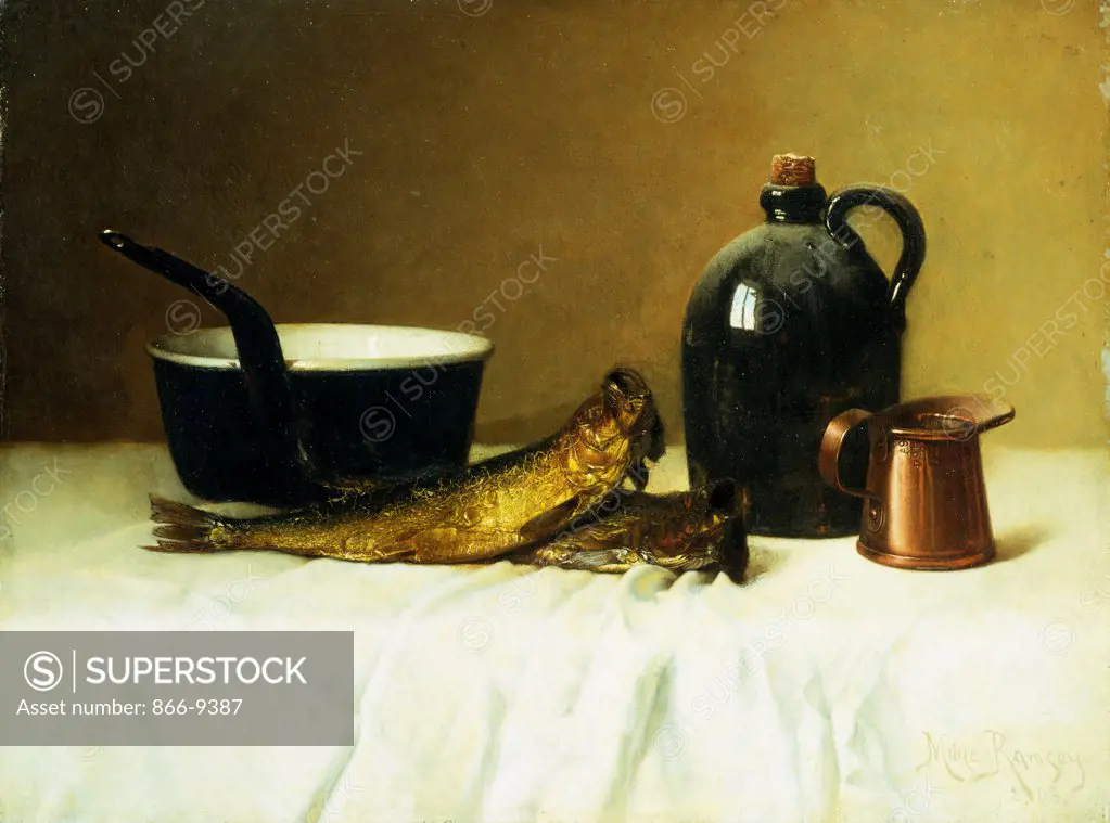 Still life with Herring, Pot, Jug and Measure. Milne Ramsay (1846/7-1915). Oil on canvas, 1908. 46.3 x 61.2cm