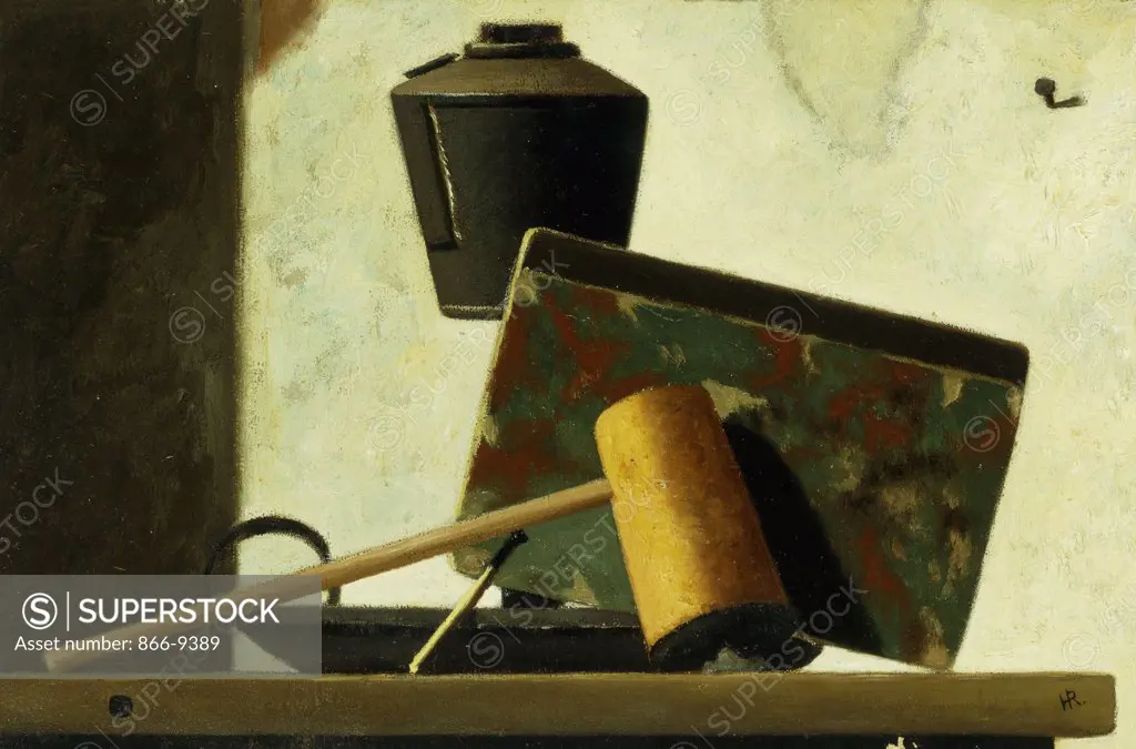 Still life with Notebook and Pipe. John Frederick Peto (1854-1907). Oil on board. 23.5 x 15.5cm