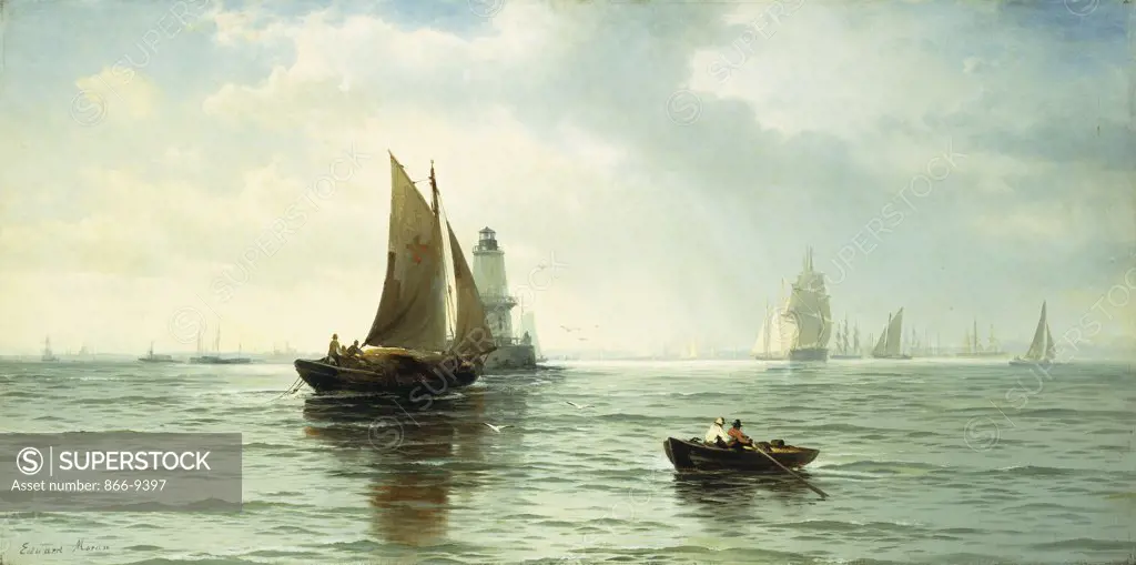 Around the Lighthouse.  Edward Moran (1829-1901). Oil on canvas. 46.4 x 91.5cm