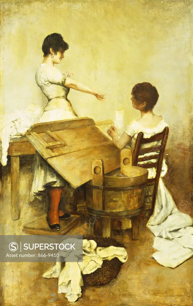 Washerwomen. Charles Frederic Ulrich (1858-1908). Oil on panel. 58.3 x 37.2cm