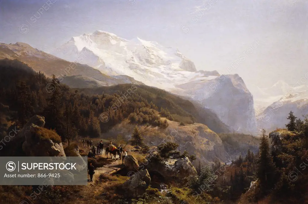 Mountain Travellers. Hermann Herzog (1832-1932). Oil on canvas. Signed and dated 1867. 95.5 x 142.5cm