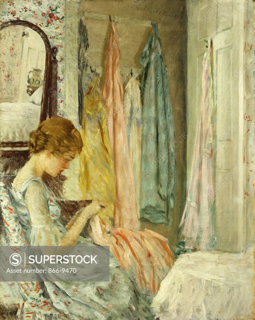 In her Boudoir. William Wallace Gilchrist (1879-1926). Oil on canvas. Signed and dated 1918. 60.9 x 48.3cm