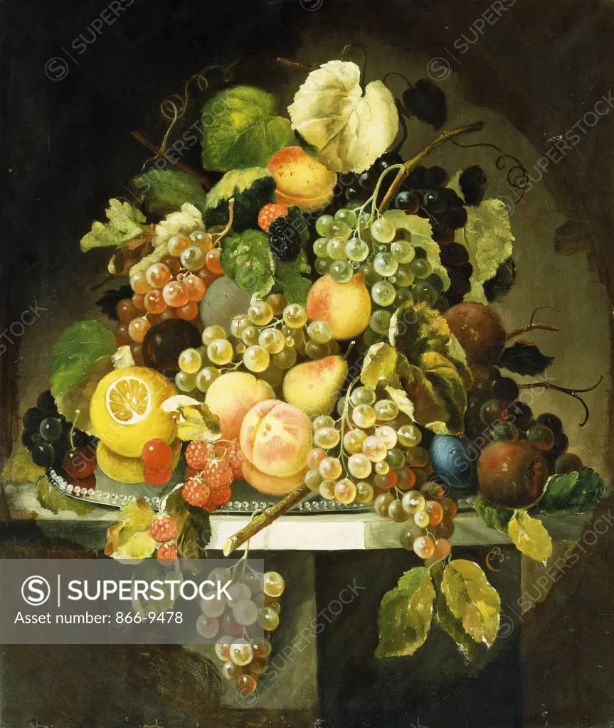 Still Life with Fruit. Carl Baum (1812-1877). Oil on canvas. 76 x 64cm