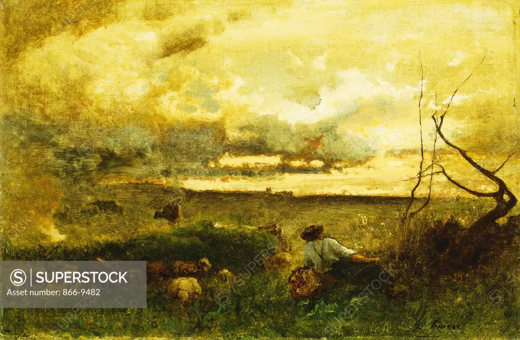 Golden Sunset. George Inness, Sr. (1825-1894). Oil on canvas. 46 x 30.5cm