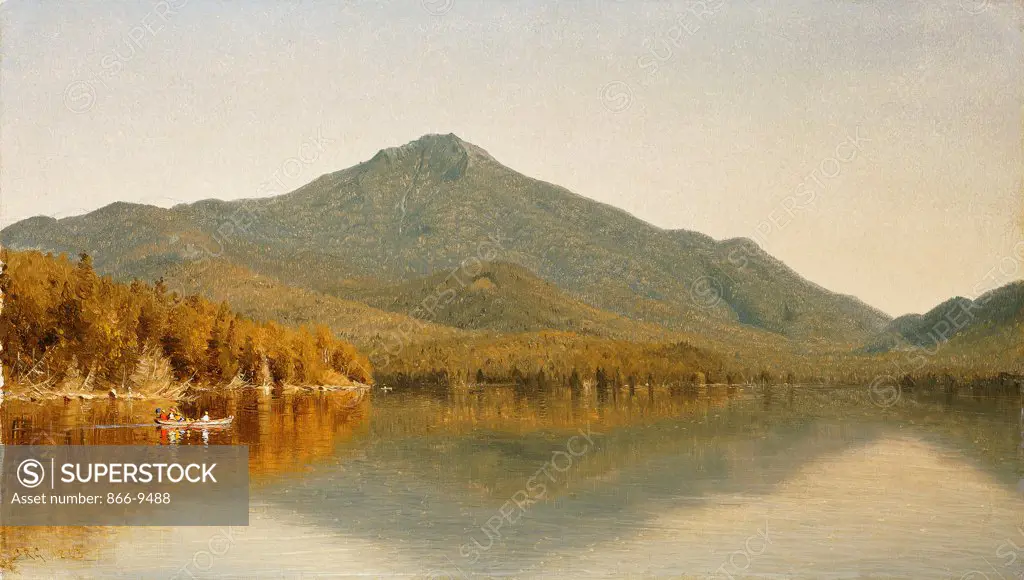 Mount Whiteface from Lake Placid, in the Adirondacks. Sanford Robinson Gifford (1823-1880). Oil on canvas. Signed and dated 1863. 28.5 x 48.8cm