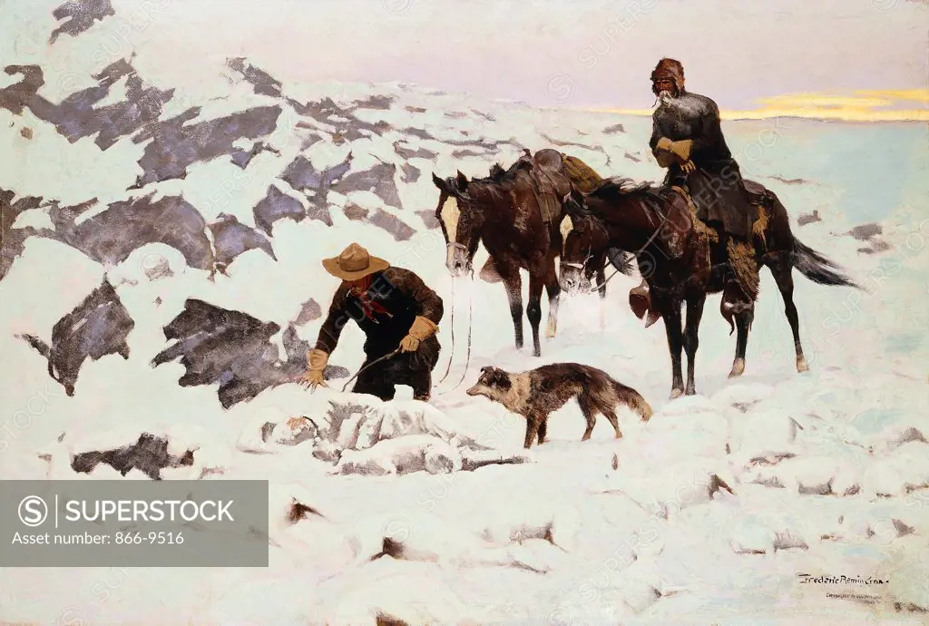 The Frozen Sheepherder. Frederic Remington (1861-1909). Signed and dated 1900. Oil on canvas. 69.6 x 101.6cm