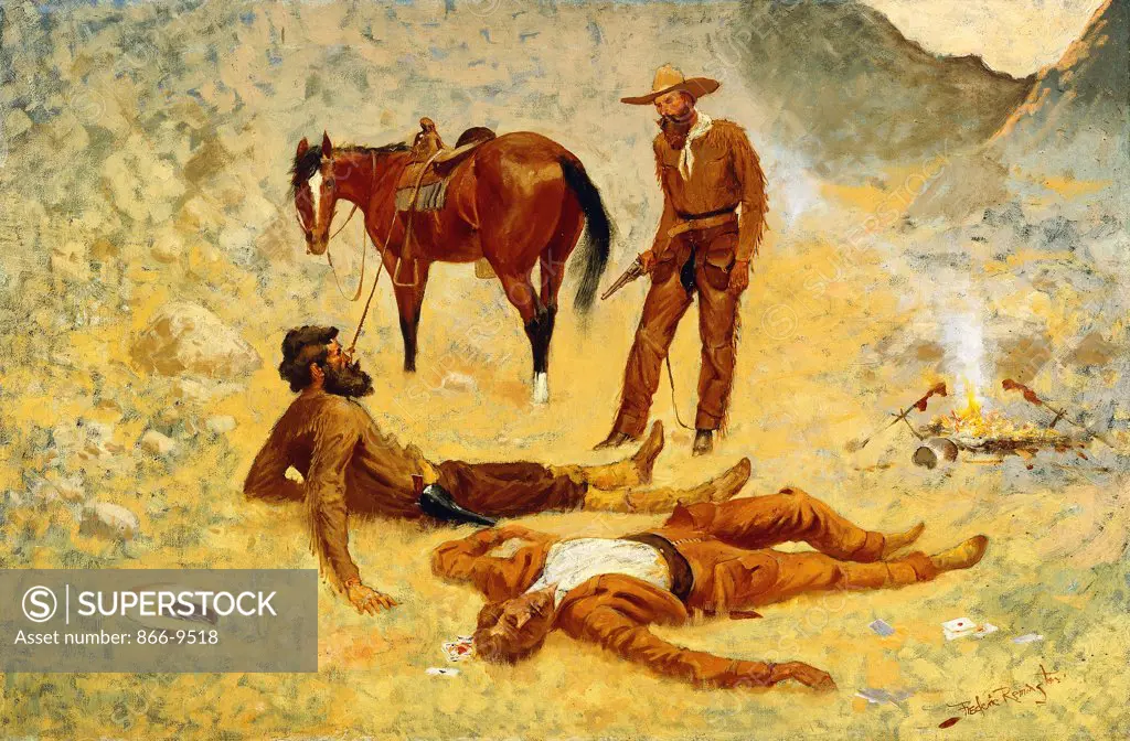 He Lay Where He Had Been Jerked, Still as a Log.  Frederic Remington (1861-1909). Oil on canvas. 60.9 x 92.1cm