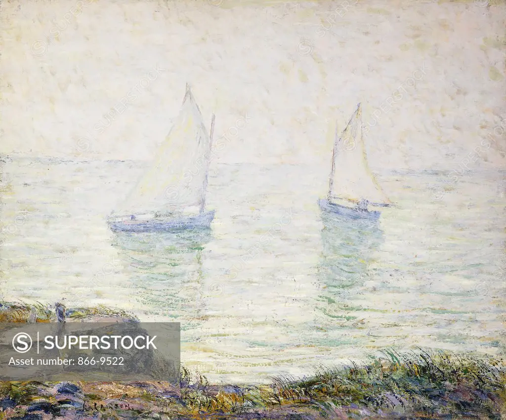 Sailboats. Ernest Lawson (1873-1939).  Oil on canvas laid down on board. 50.8 x 60.9cm