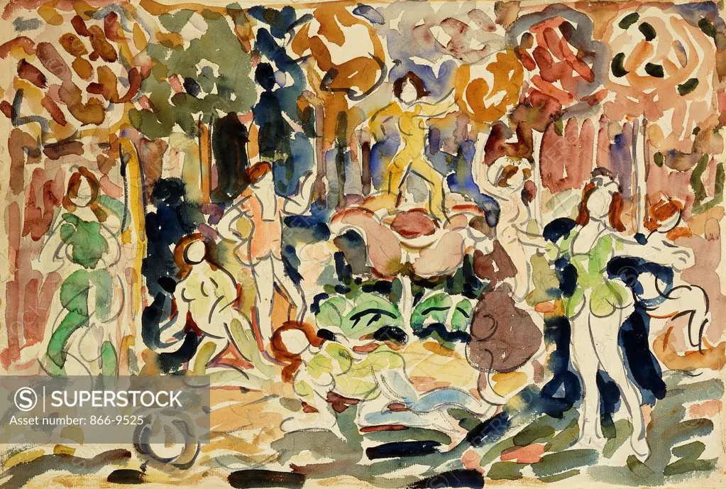 Dancing Figures. Maurice Brazil Prendergast (1859-1924). Watercolour and pencil on paper. Executed circa 1910-1913.  30.7 x 45.5cm