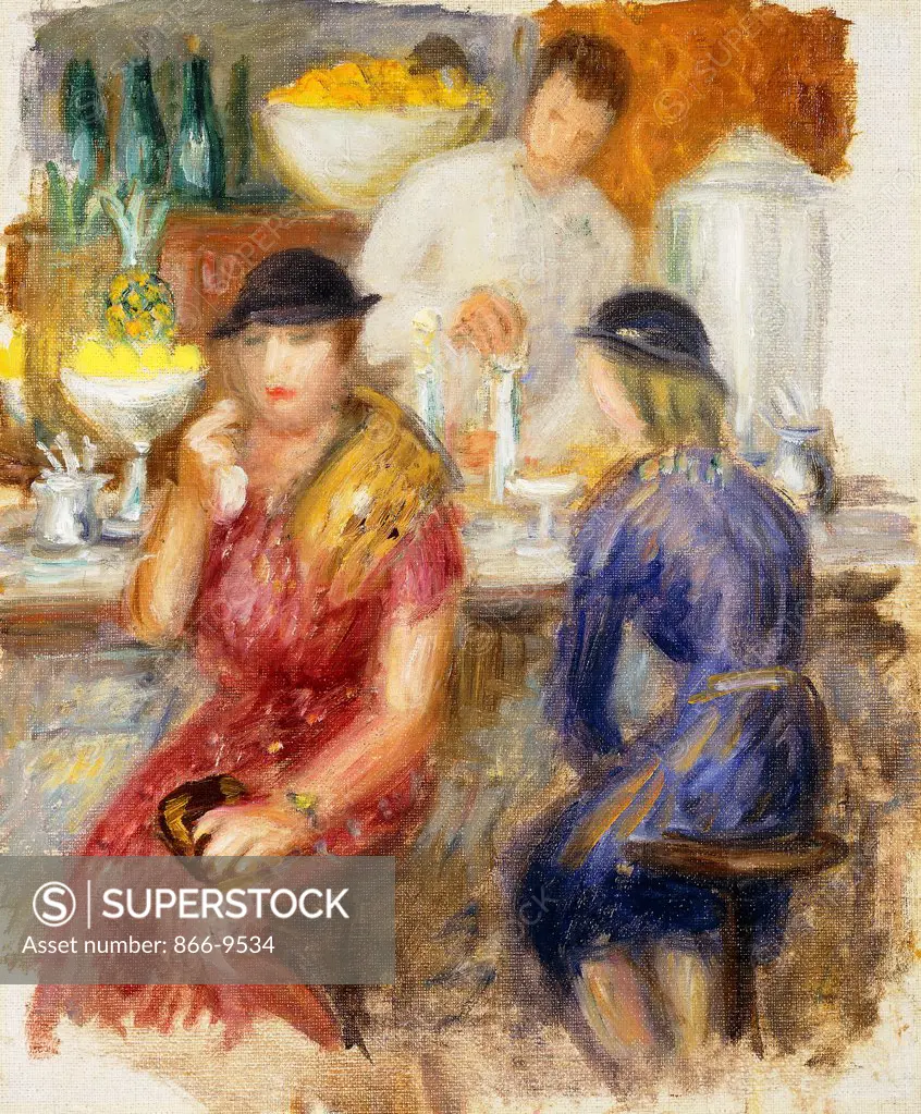 Study for 'The Soda Fountain'.  William James Glackens (1870-1938). Oil on canvas. Painted in 1935. 35.6 x 29.2cm