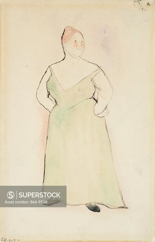 Woman in Evening Dress. Charles Demuth (1883-1935). Watercolour and pen and black ink on paper laid on board. Signed and dated 1912. 22.2 x 15.6cm