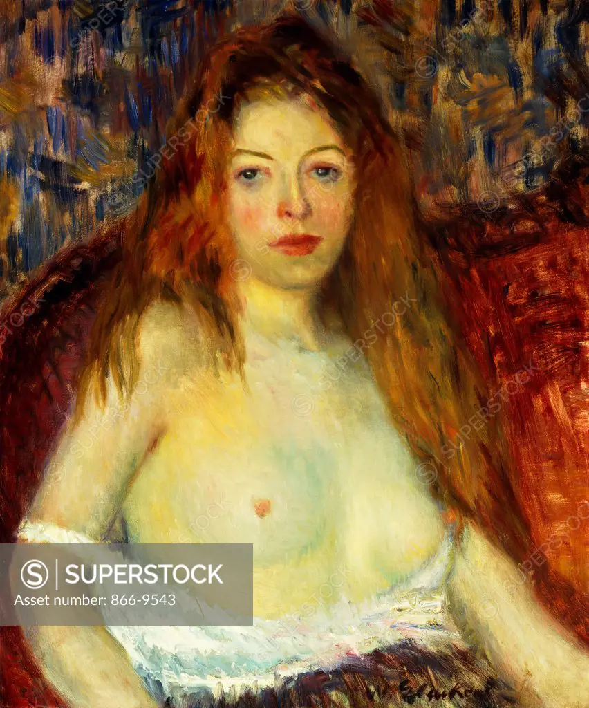 A Red-Haired Model.  William James Glackens (1870-1938). Oil on canvas. 61.6 x 51.4cm