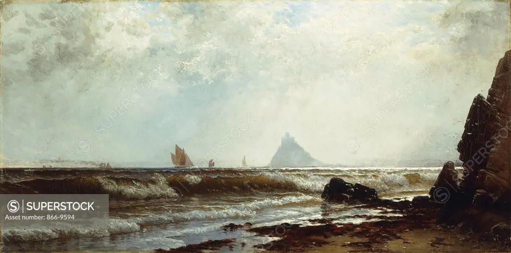 St. Michael's Mount. Alfred Thompson Bricher (1837-1908). Oil on canvas. Signed and dated 1876.  45.8 x 91.5cm