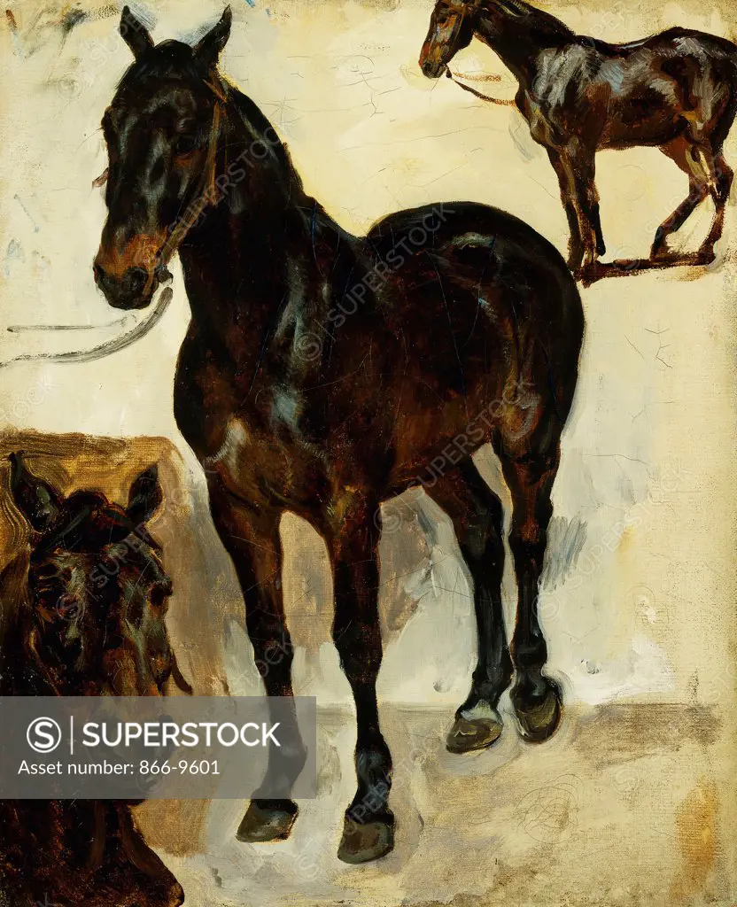 Three Studies of Horses; Trois Etudes de Chevaux. Ferdinand Victor Eugene Delacroix (1798-1863). Oil on canvas. Painted c. 1823. 45.7 x 37.5cm