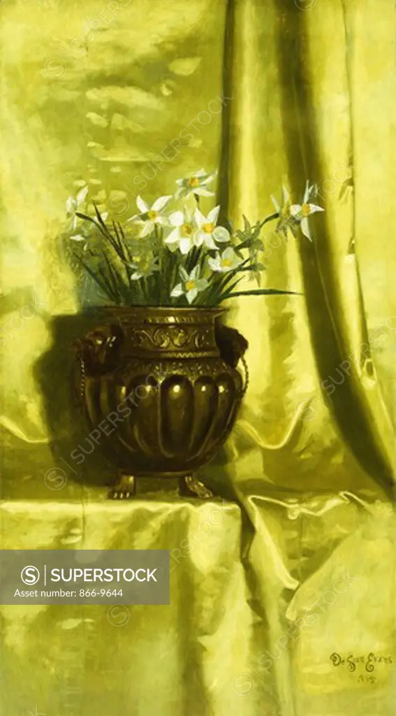 Narcissus in a Brass Vase. De Scott Evans (1847-1898). Oil on canvas. Signed and dated 1885. 109 x 60.8cm