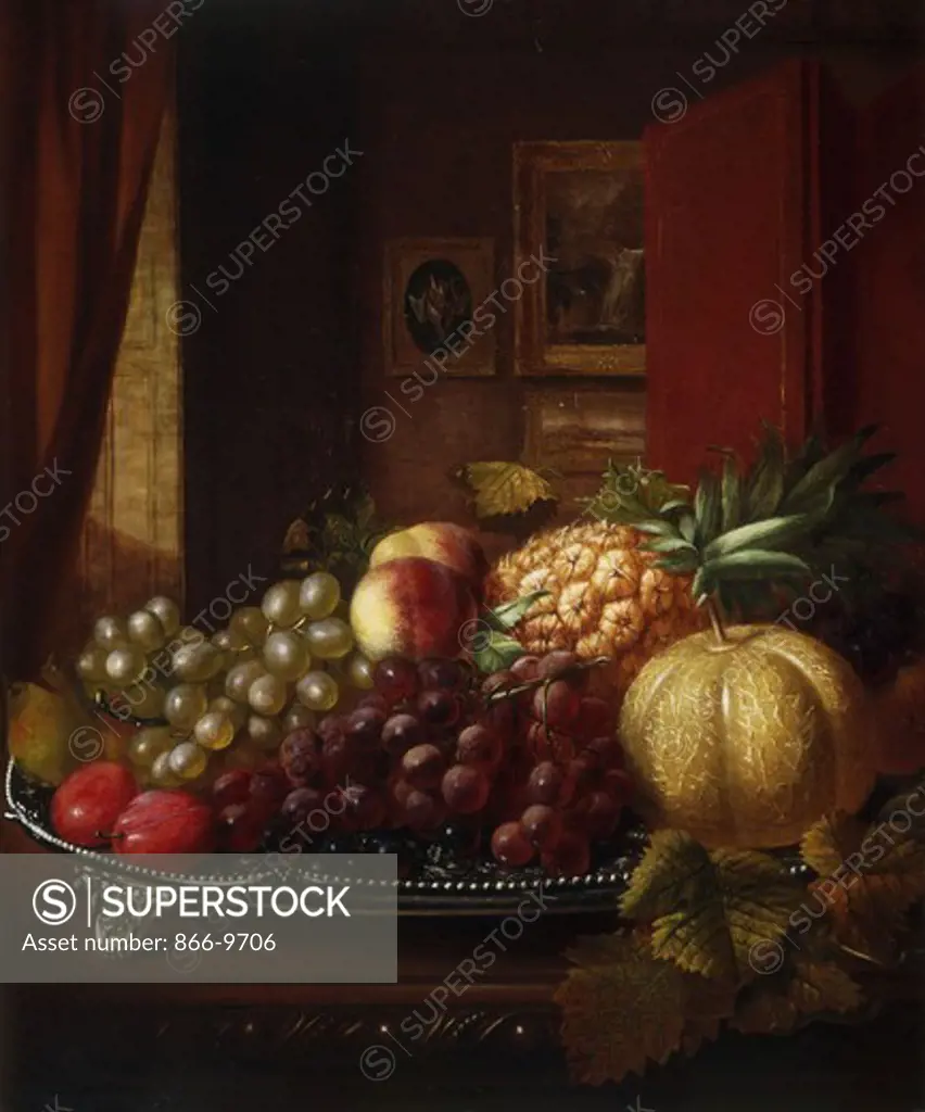 Still Life:  Fruit on Silver Platter. Robert Spear Dunning (1829-1905). Oil on canvas. 61 x 51.2cm