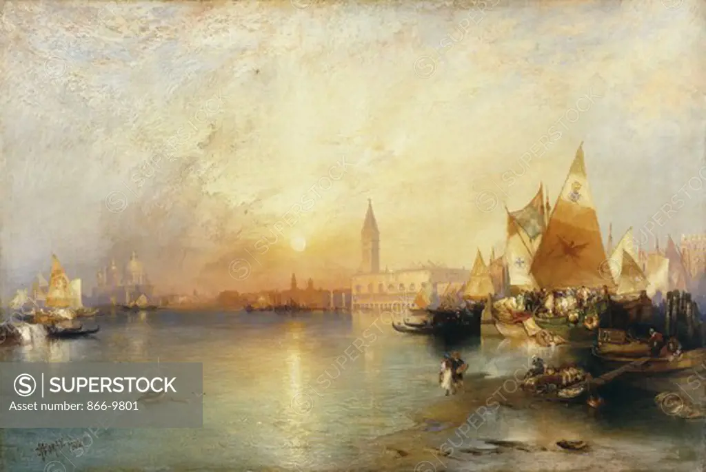 Sunset, Venice; Santa Maria and the Ducal Palace. Thomas Moran (1837-1926). Oil on canvas. Signed and dated 1902. 51.5 x 77cm