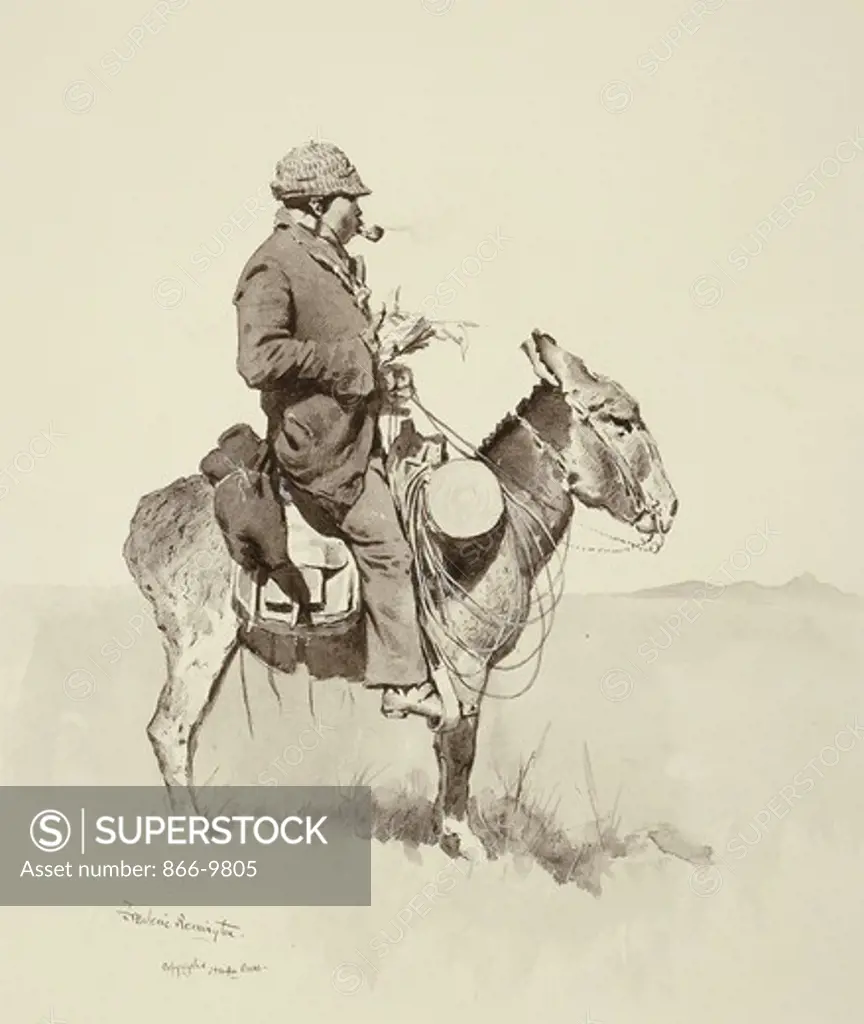 Jack's Man William, A Modern Sancho Panza. Frederic Remington (1861-1909). Brush and ink wash, pen and ink on gouache on paper. 54.3 x 47.5cm.
