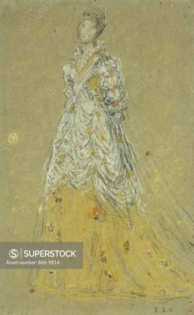 Study For `Symphony in Flesh Color and Pink' (Portrait of Mrs. Leyland).  James Abbott McNeill Whistler (1834-1903). Pastel and charcoal on brown paper. Executed 1870-1873. 28.5 x 18cm. Preliminary study for the oil portrait of Mrs Francis Leyland in the Frick Collection.