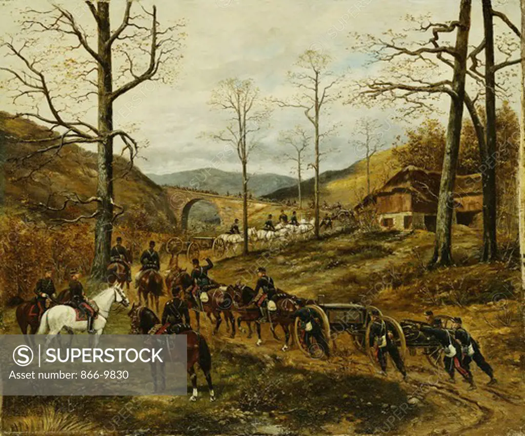 Artillery Moving Through a Valley, Rezonville. Paul Emile Leon Perboyre (1826-1907). Oil on canvas. 46 x 55cm