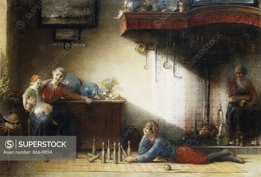 The Game of Skittles. Hendricus Jacobus Burgers (1834-1899). Oil on canvas. Signed and dated 1872. 100 x 130cm.
