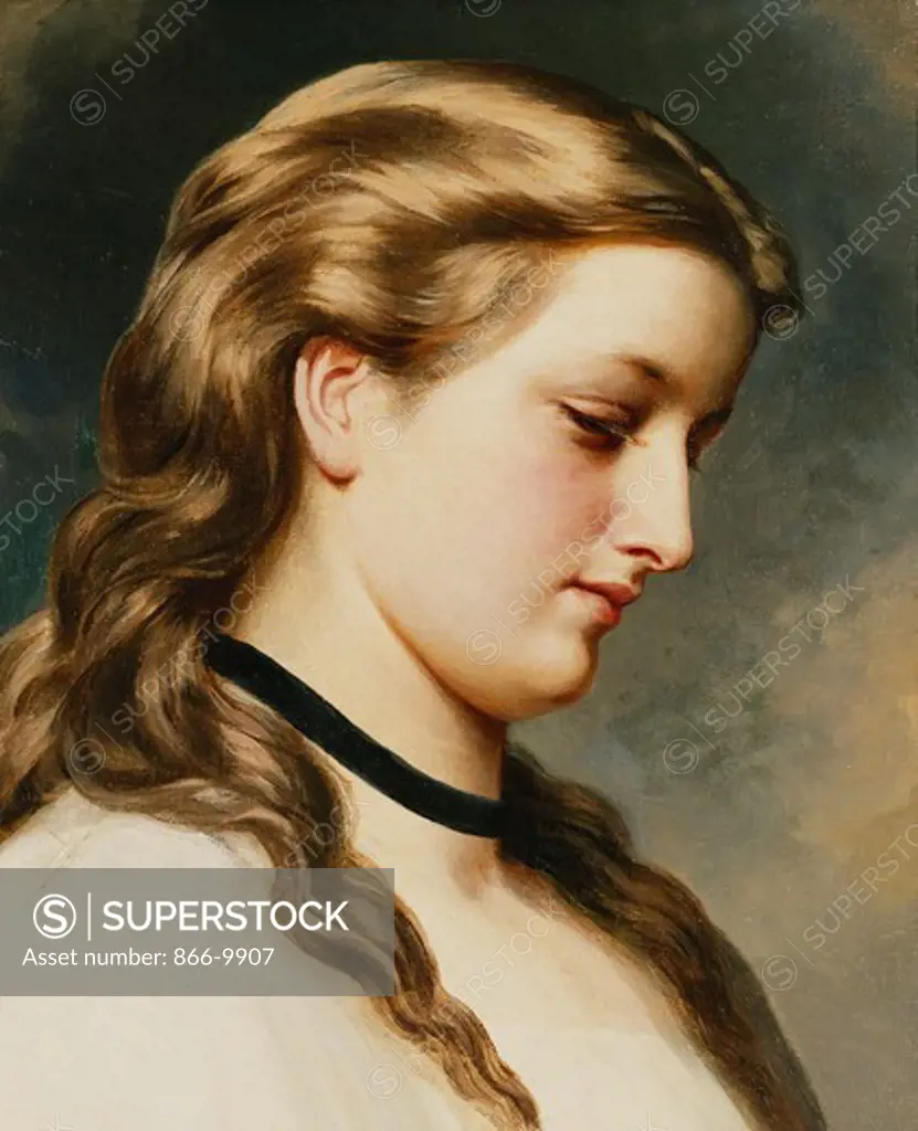 A Young Beauty. Attributed to Albert Grafle (1807-1889). Oil on canvas. 36.8 x 31.8cm.
