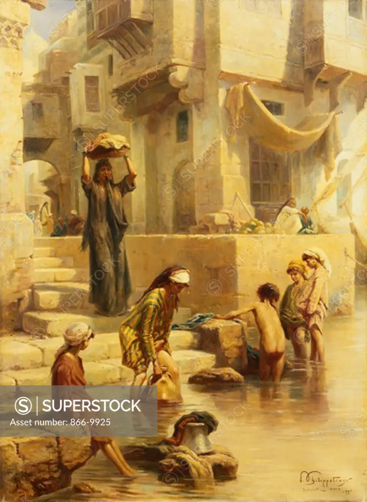 The Bathers. Paul Dominique Philippoteaux (1845-1923). Oil on canvas. Dated Damiette Mars 1896. 73.3 x 54.6cm