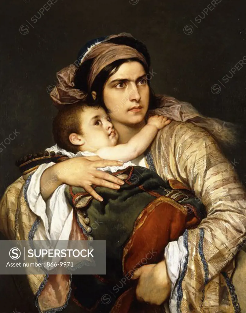 A Greek Mother. Cesare Felix Georges Dell'Acqua (1821-1904). Oil on canvas. Dated 1860. 85.7 x 66cm.