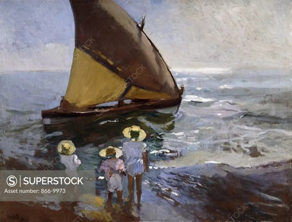 On the Beach, Valencia; En la Playa, Valencia. Joaquin Sorolla y Bastida (1863-1923). Oil on canvas. Dated 1907. 81 x 105.1cm.