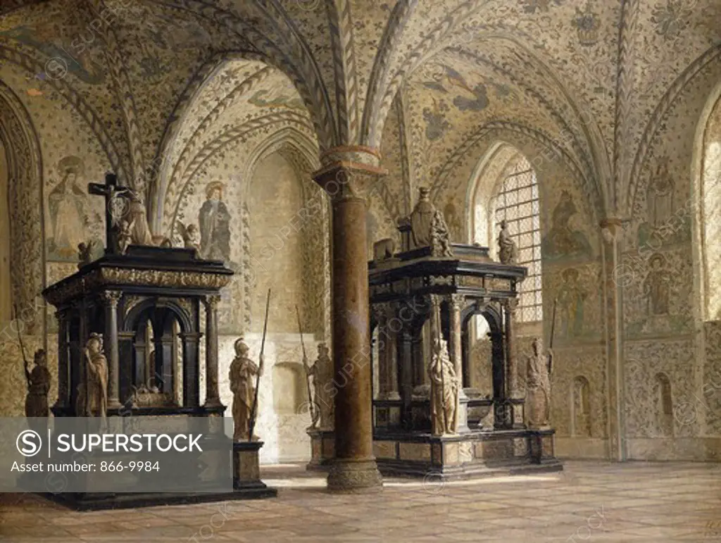 Roskilde Cathedral, Denmark. Heinrich Hansen (1821-1890). Oil on canvas. Dated 1874. 39.1 x 50.8cm.