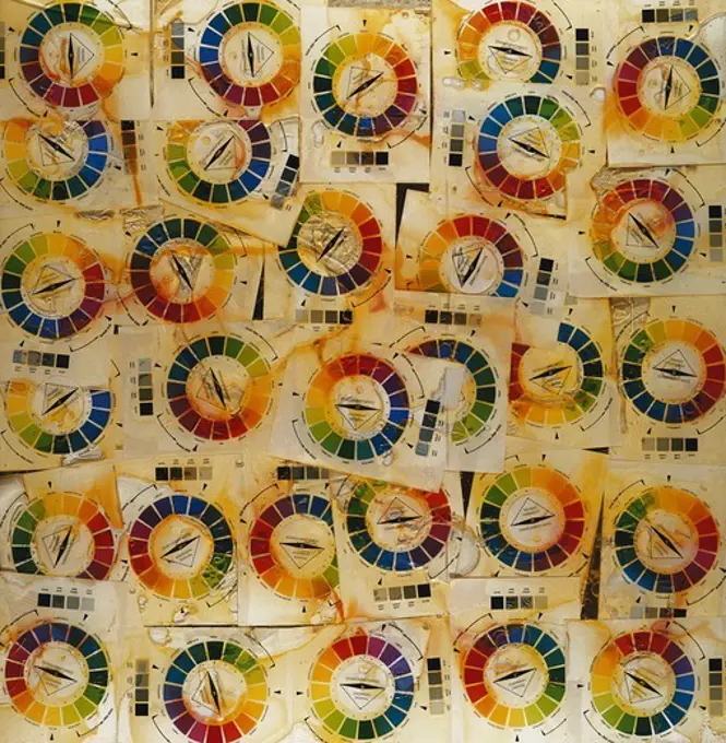 Accumulation of Colour Charts; Accumulation de Chartes de Couleur. Arman (Armand Fernandez) (1928-2005). Colour charts in polyester and plexiglass. Dated 1969. 120 x 120cm.
