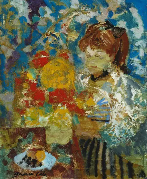 Woman with Bouquet of Flowers; Femme au Bouquet de Fleurs. Emile Grau Sala (1911-1975). Oil on canvas. Signed and dated 1967. 45.5 x 38cm.