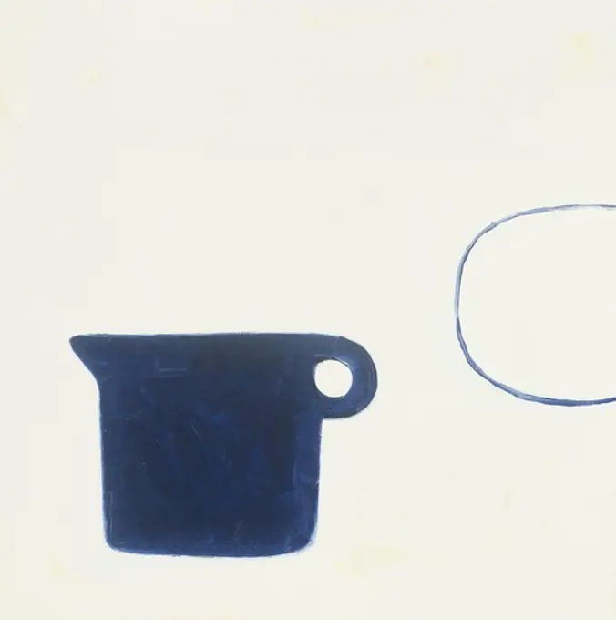 Poem for a Jug, Blue on White. William Scott (1914-1990). Oil on canvas. Painted in 1978. 50.8 x 50.8cm