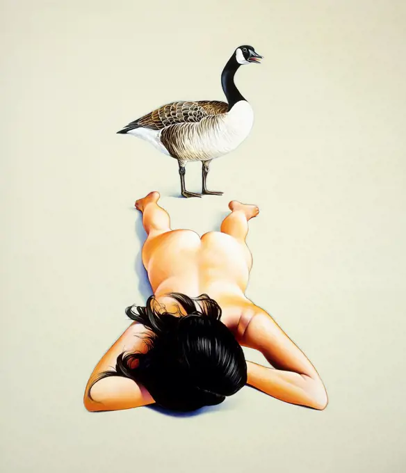 Leta and the Canadian Honker. Mel Ramos (b.1935). Oil on canvas. Painted in 1969. 152.4 x 132.1cm.