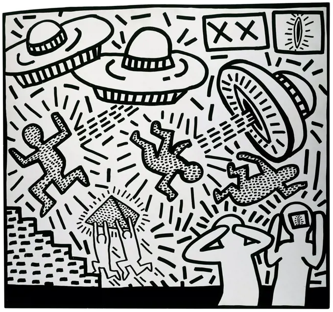 Untitled. Keith Haring (1958-1990). Acrylic on panel. Painted in 1981. 114.3 x 121.9cm.