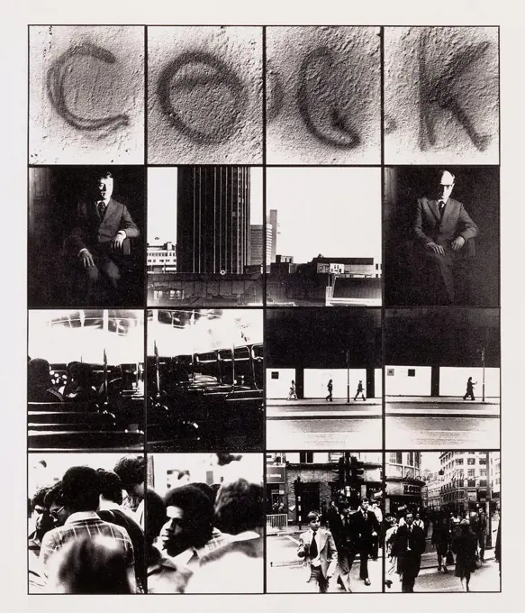 Cock. Gilbert and George (b.1943, b.1942). 16 black and white photographs in metal frames. Signed and dated 1977. 246 x 206cm.